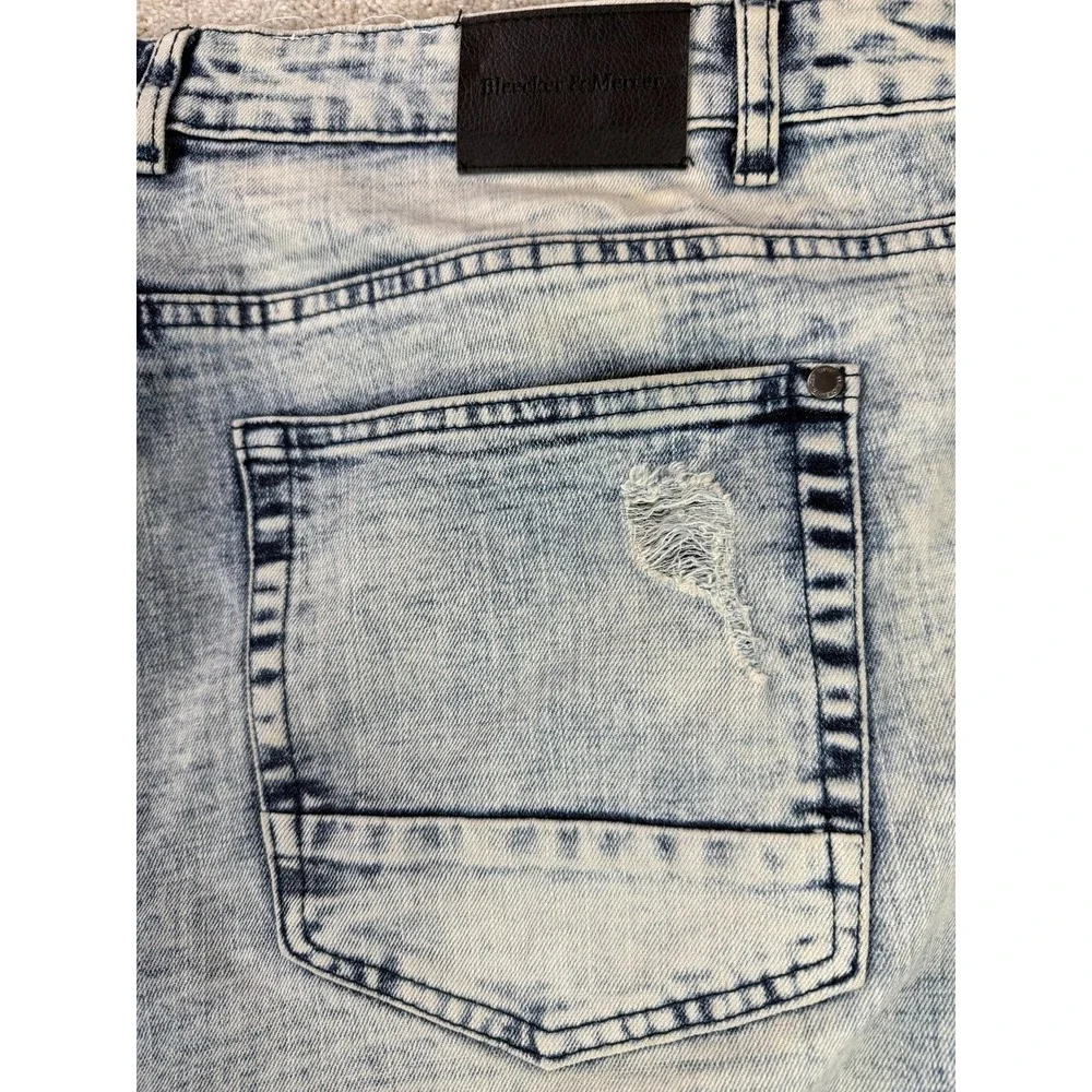 Bleecker & Mercer Men's Blue Straight Jeans 42x34 (Fits 42x33) Jeans Distressed